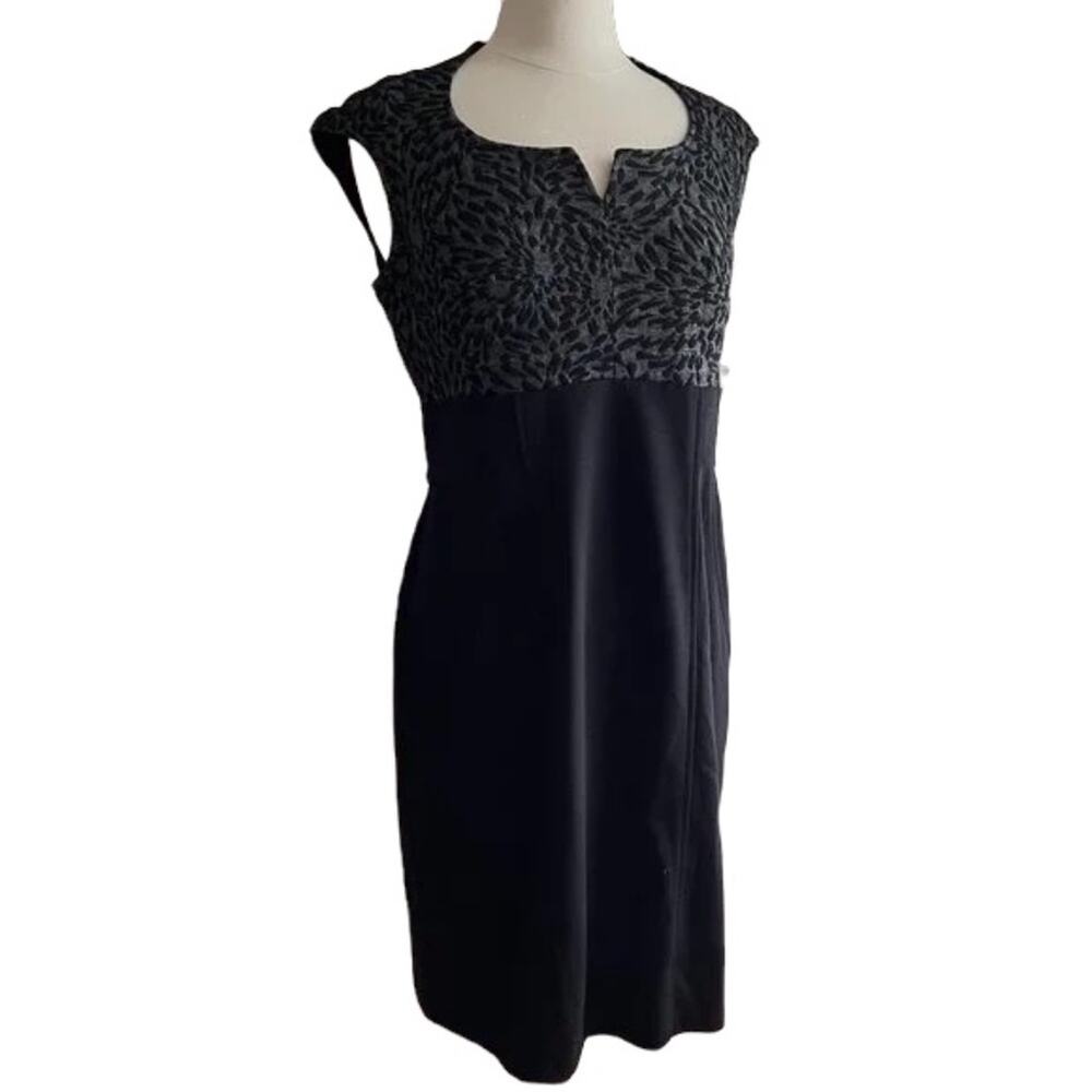 LONDON TIMES Sleeveless Black & Grey Dress Sz 12 NWT
